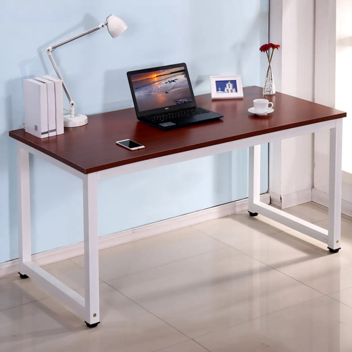 Long Light Walnut Wooden Computer Desk  Image - 6