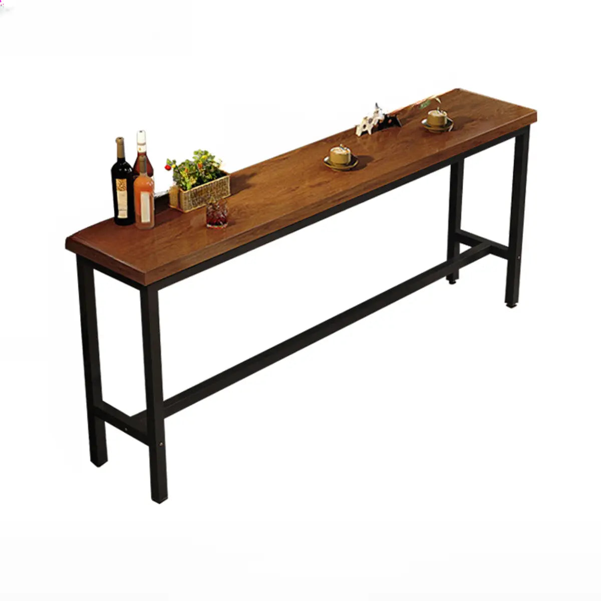 Long Manufactured Wood Trestle Brown Storage Bar Table Set Image - 10