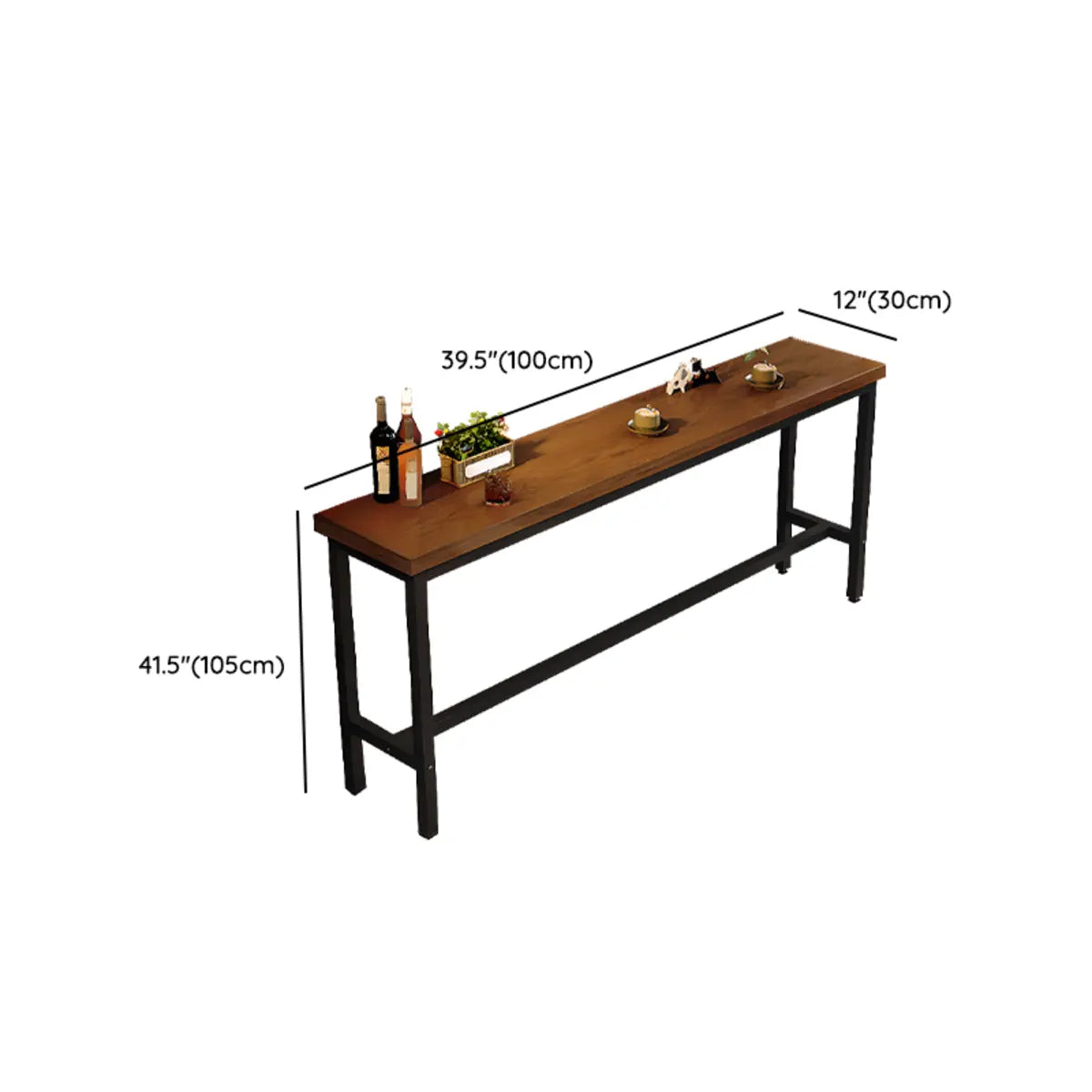 Long Manufactured Wood Trestle Brown Storage Bar Table Set 