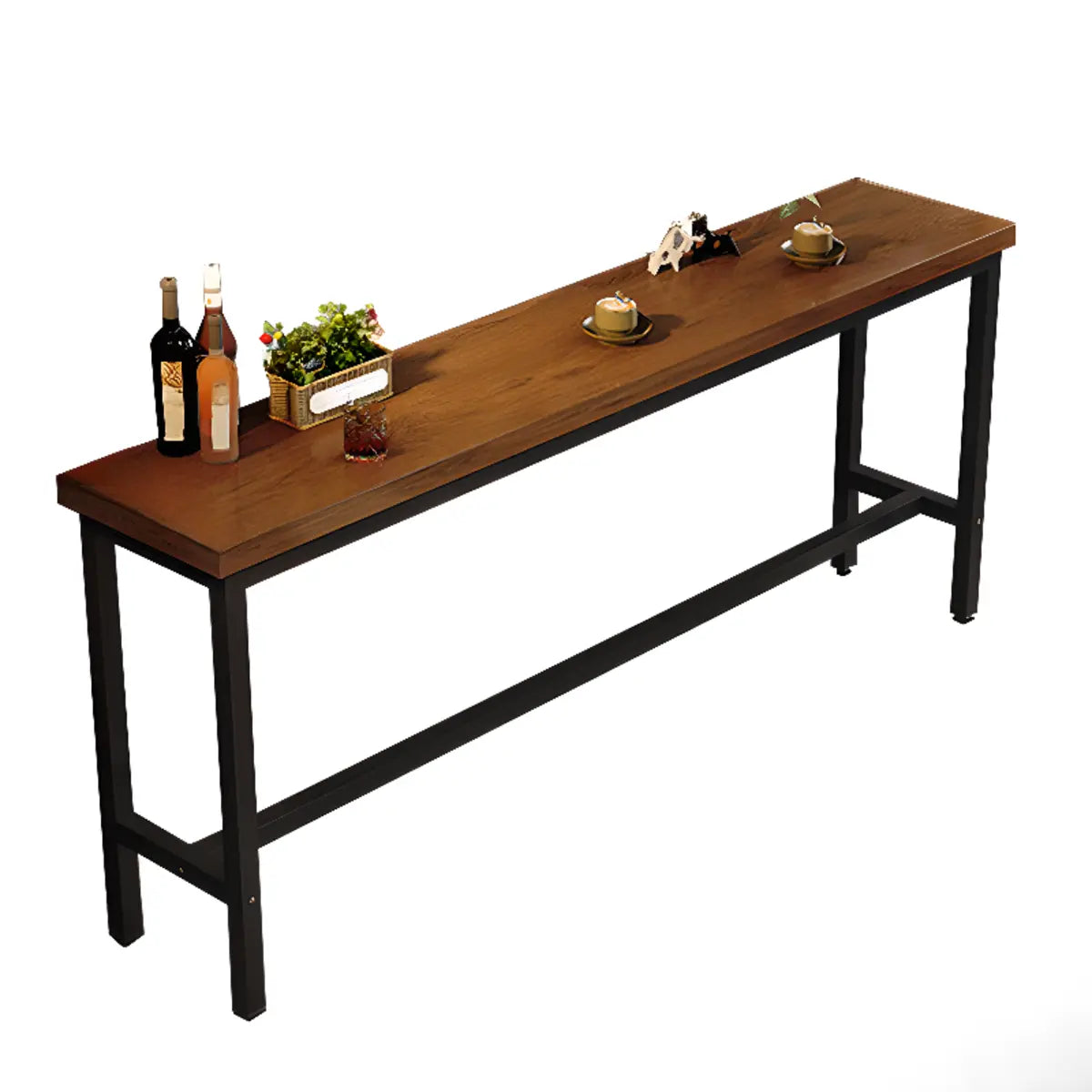 Long Manufactured Wood Trestle Brown Storage Bar Table Set Image - 4