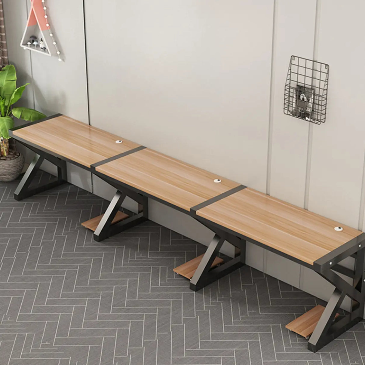 Long Standard Wooden 3-personal Computer Desk Image - 10
