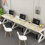 Long Standard Wooden 3-personal Computer Desk Image - 11
