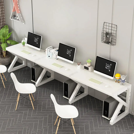 Long Standard Wooden 3-personal Computer Desk Image - 2