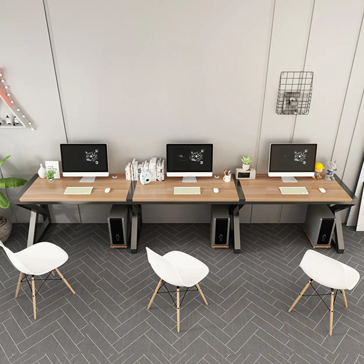 Long Standard Wooden 3-personal Computer Desk Image - 8