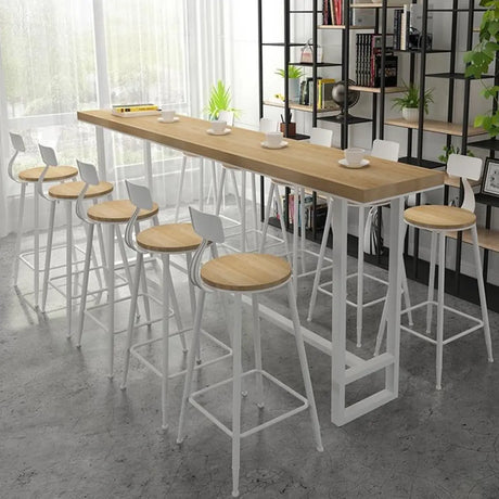 Long Trestle Natural Finish Seating Storage Bar Table Set Image - 1