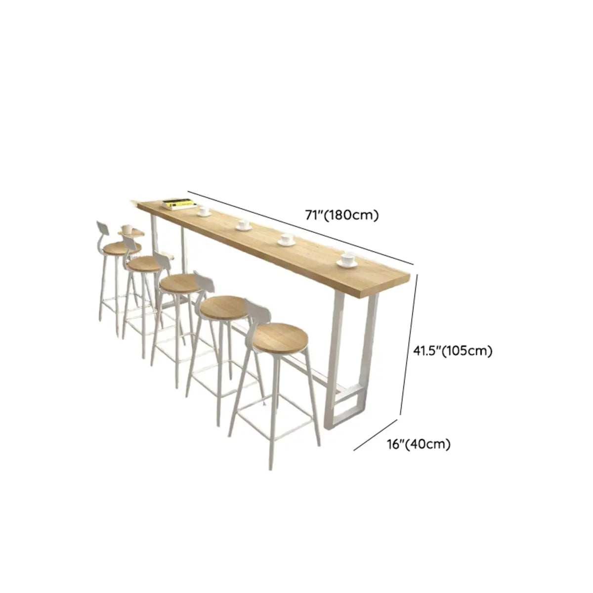 Long Trestle Natural Finish Seating Storage Bar Table Set Image - 11