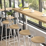 Long Trestle Natural Finish Seating Storage Bar Table Set Image - 6