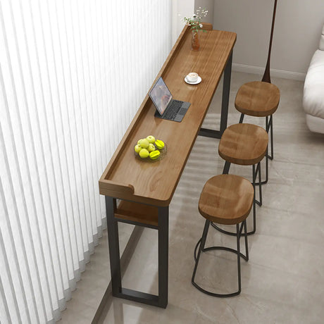 Long Wooden Rectangular Brown Bar Table with Storage Image - 1