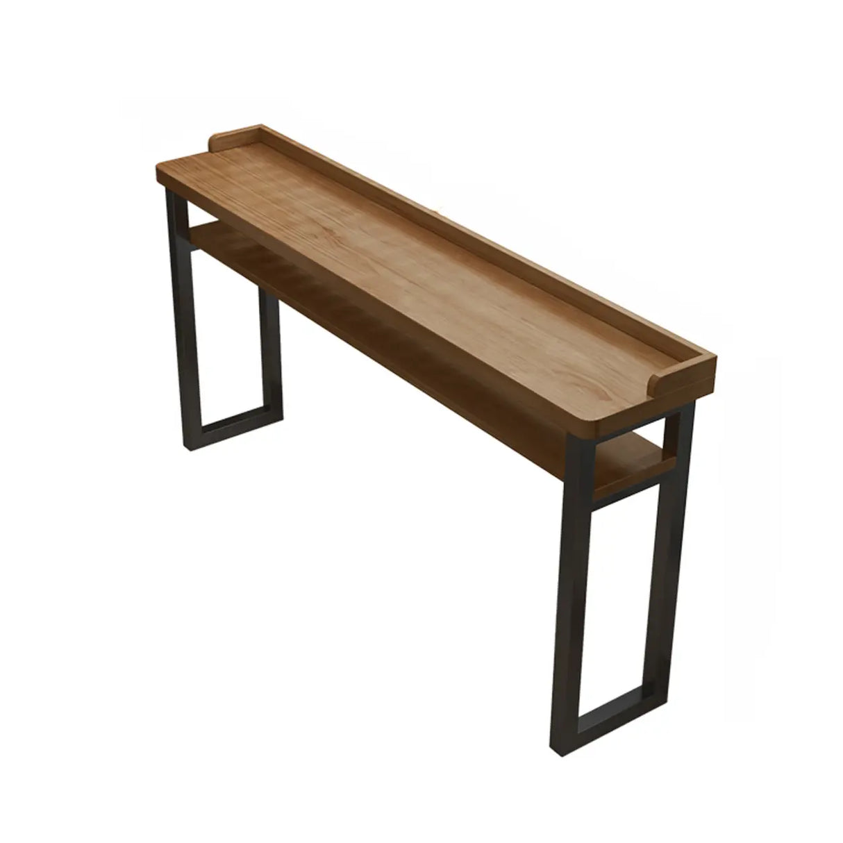 Long Wooden Rectangular Brown Bar Table with Storage Image - 2
