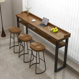 Long Wooden Rectangular Brown Bar Table with Storage Image - 4