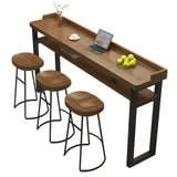 Long Wooden Rectangular Brown Bar Table with Storage Image - 5
