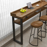 Long Wooden Rectangular Brown Bar Table with Storage Image - 6