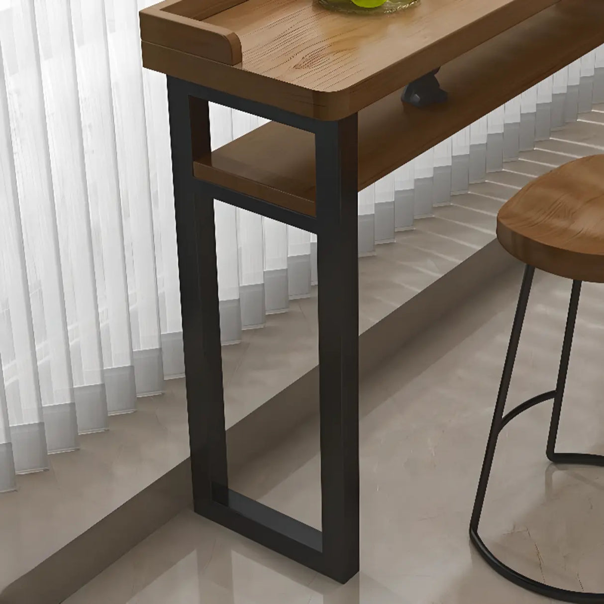 Long Wooden Rectangular Brown Bar Table with Storage Image - 8