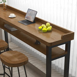 Long Wooden Rectangular Brown Bar Table with Storage Image - 9