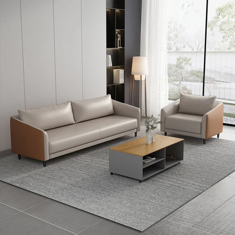Lounge Faux Leather Upholstered Back Sofa with Pillow Image - 1