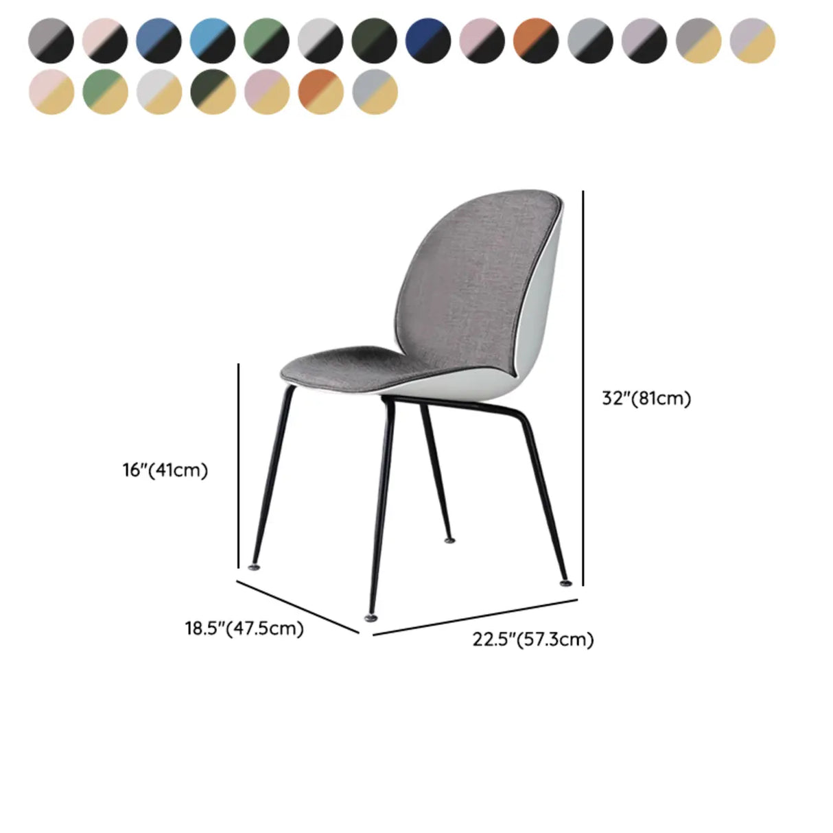 Low Curved Back Metal Padded Armless Dining Chairs 