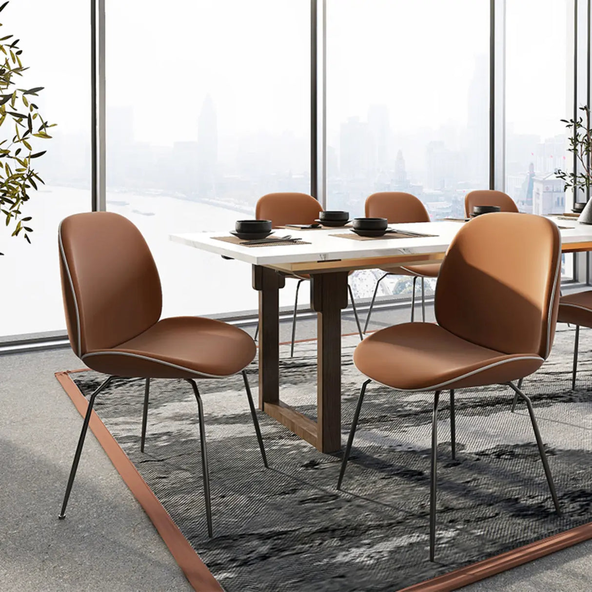 Low Curved Back Metal Padded Armless Dining Chairs Image - 4