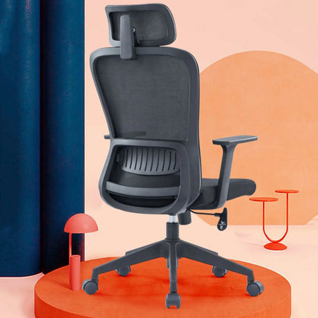 Lumbar Support Black Ergonomic Swivel Mesh Office Chair Image - 1