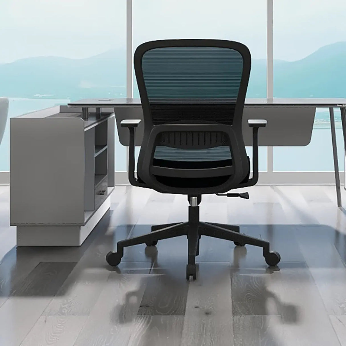 Lumbar Support Black Ergonomic Swivel Mesh Office Chair Image - 11