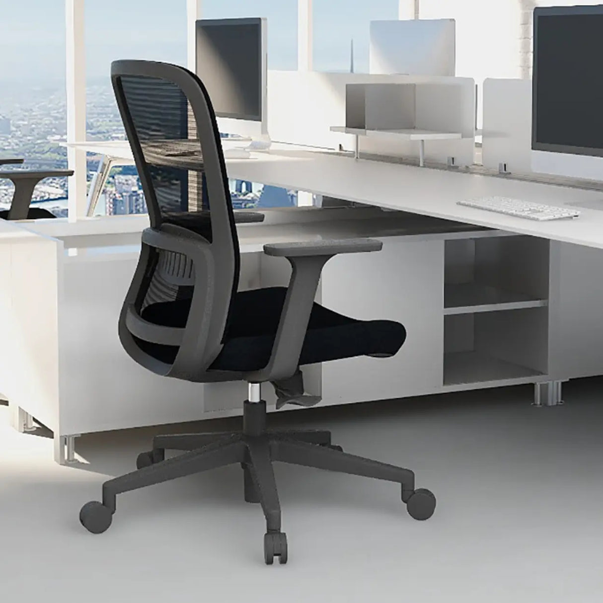 Lumbar Support Black Ergonomic Swivel Mesh Office Chair Image - 12