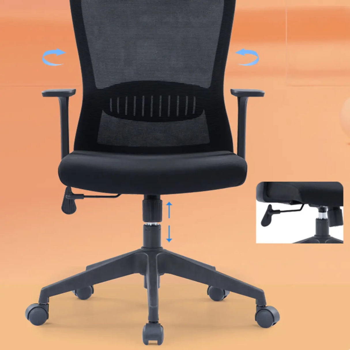 Lumbar Support Black Ergonomic Swivel Mesh Office Chair Image - 9