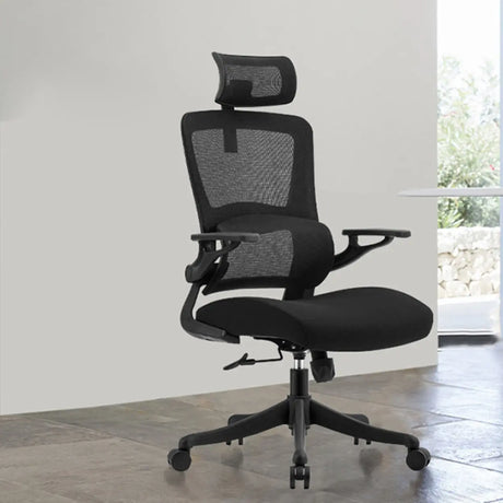Lumbar Support Black Metal Ergonomic Mesh Office Chair Image - 1