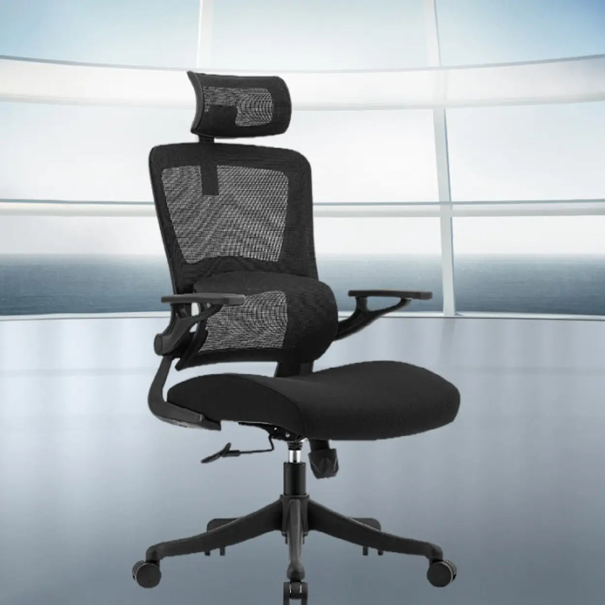 Lumbar Support Black Metal Ergonomic Mesh Office Chair Image - 4