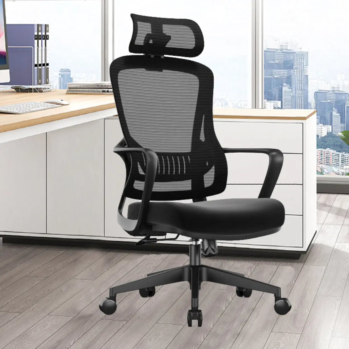 Lumbar Support Black Modern Ergonomic Mesh Office Chair Image - 6