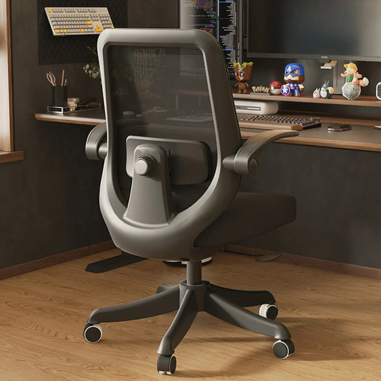 Lumbar Support Grey Swivel Adjustable Mesh Office Chair Image - 16