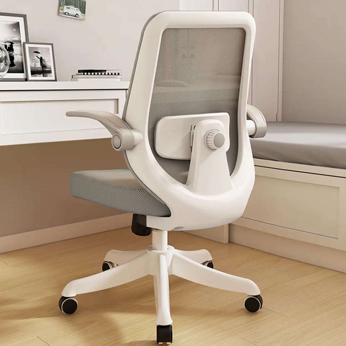 Lumbar Support Grey Swivel Adjustable Mesh Office Chair Image - 17