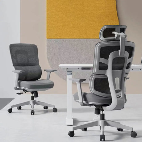 Lumbar Support Grey Swivel Mesh Waterfall Seat Office Chair Image - 1