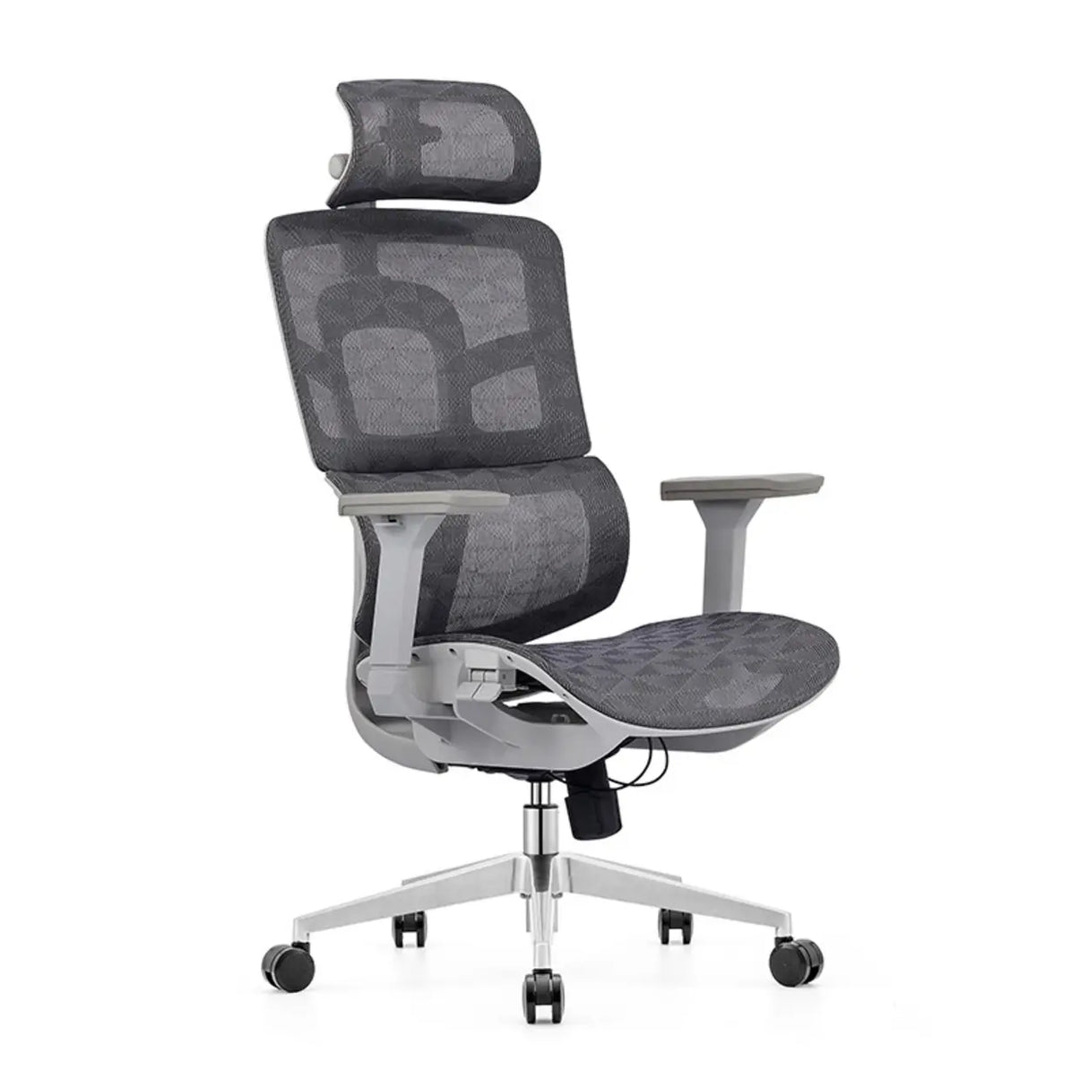 Lumbar Support Grey Swivel Mesh Waterfall Seat Office Chair Image - 11