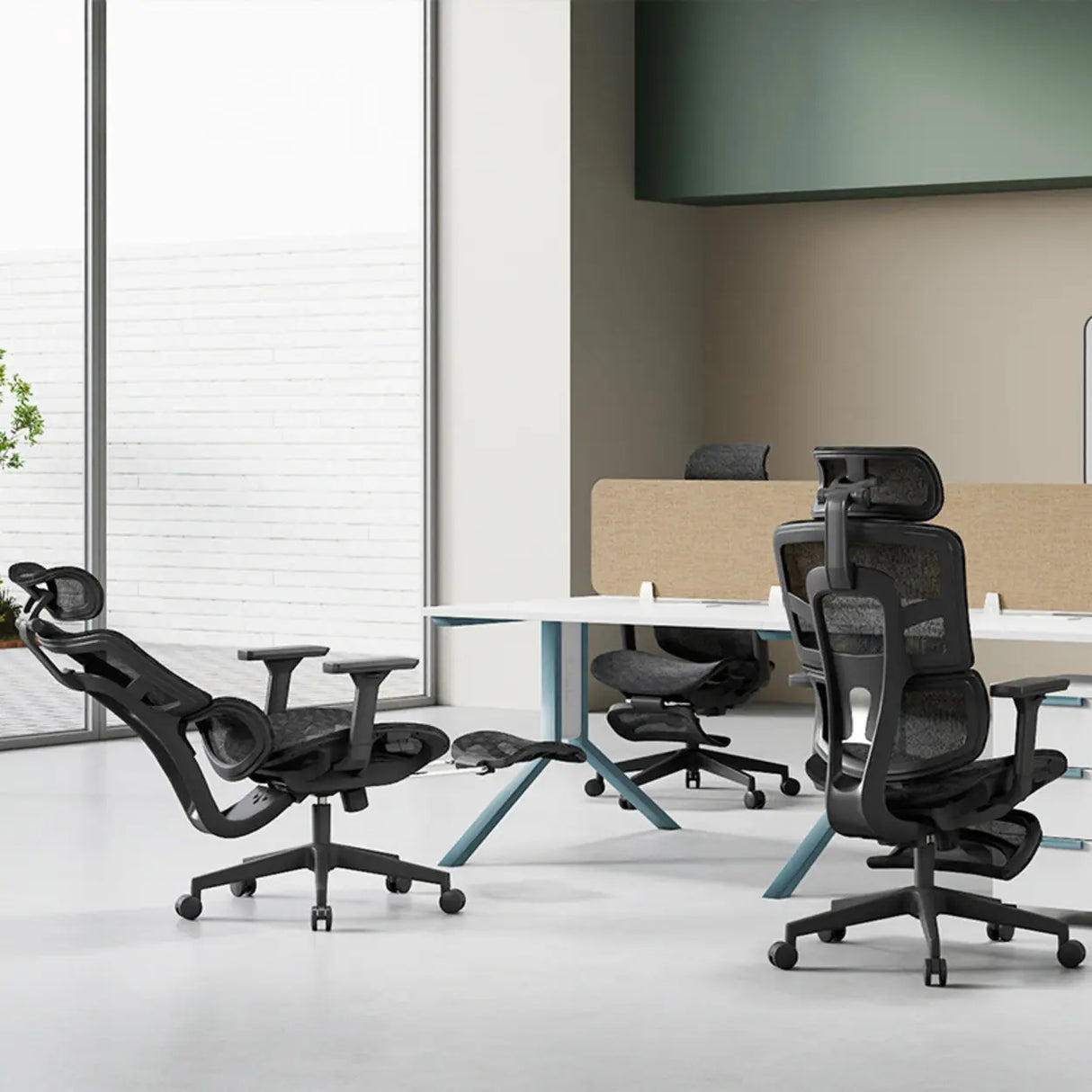 Lumbar Support Grey Swivel Mesh Waterfall Seat Office Chair Image - 4