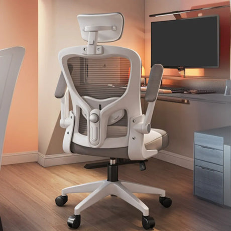 Lumbar Support Light Grey Mesh Office Chair with Wheels Image - 1