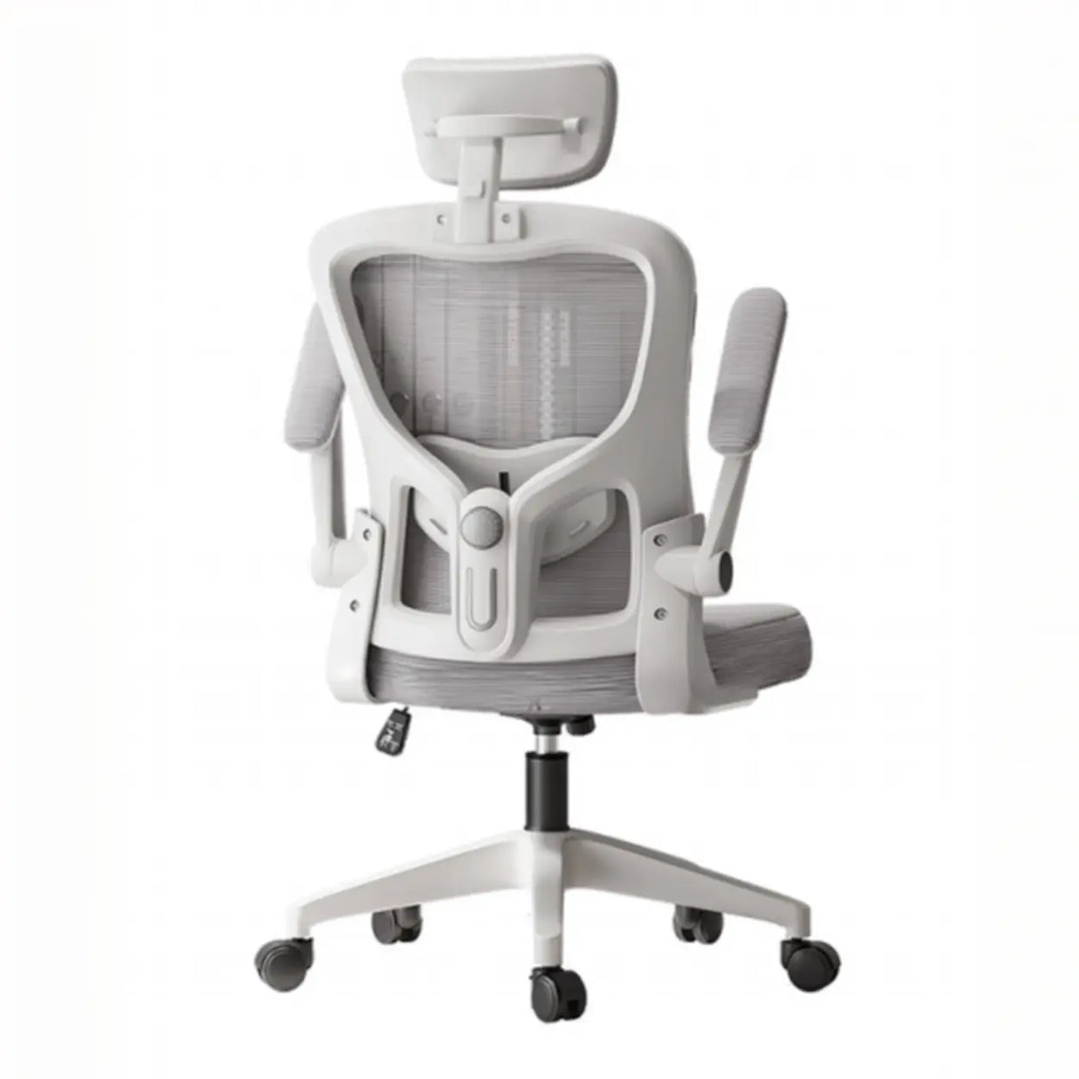 Lumbar Support Light Grey Mesh Office Chair with Wheels Image - 10