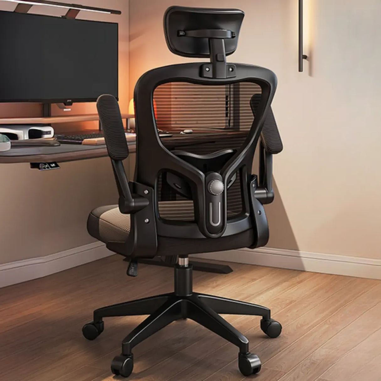 Lumbar Support Light Grey Mesh Office Chair with Wheels Image - 11