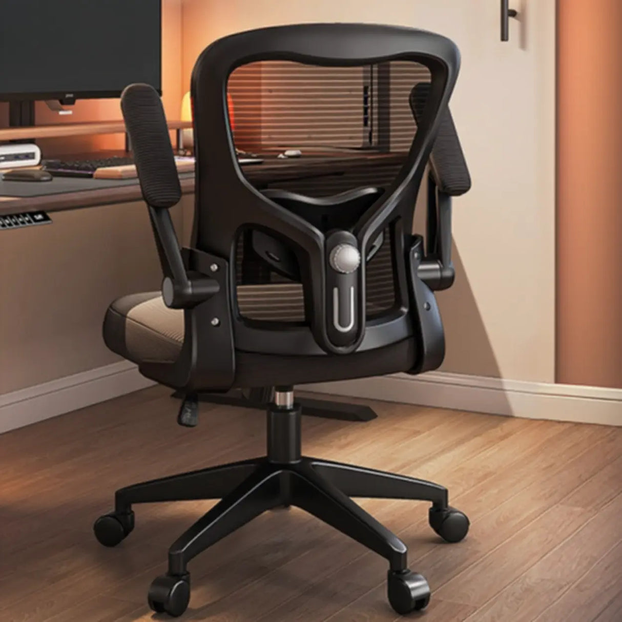 Lumbar Support Light Grey Mesh Office Chair with Wheels Image - 13
