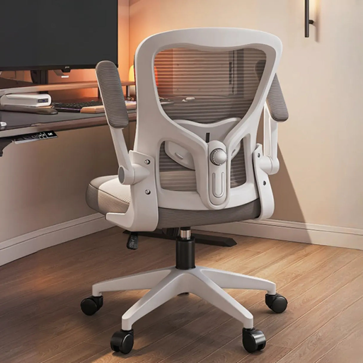 Lumbar Support Light Grey Mesh Office Chair with Wheels Image - 15