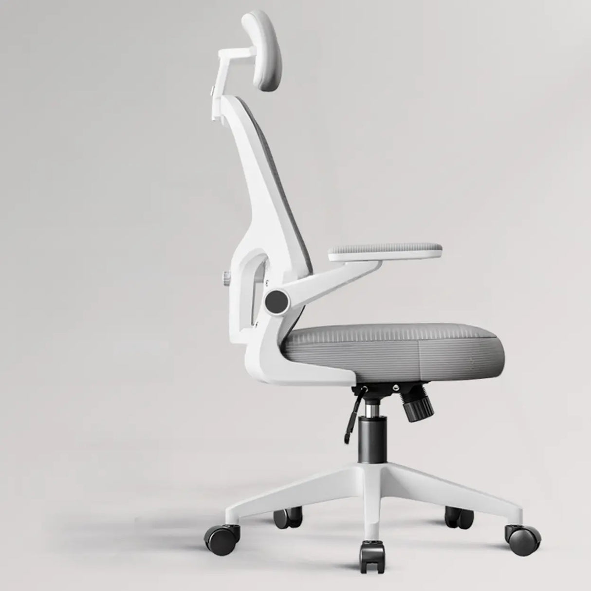 Lumbar Support Light Grey Mesh Office Chair with Wheels Image - 17
