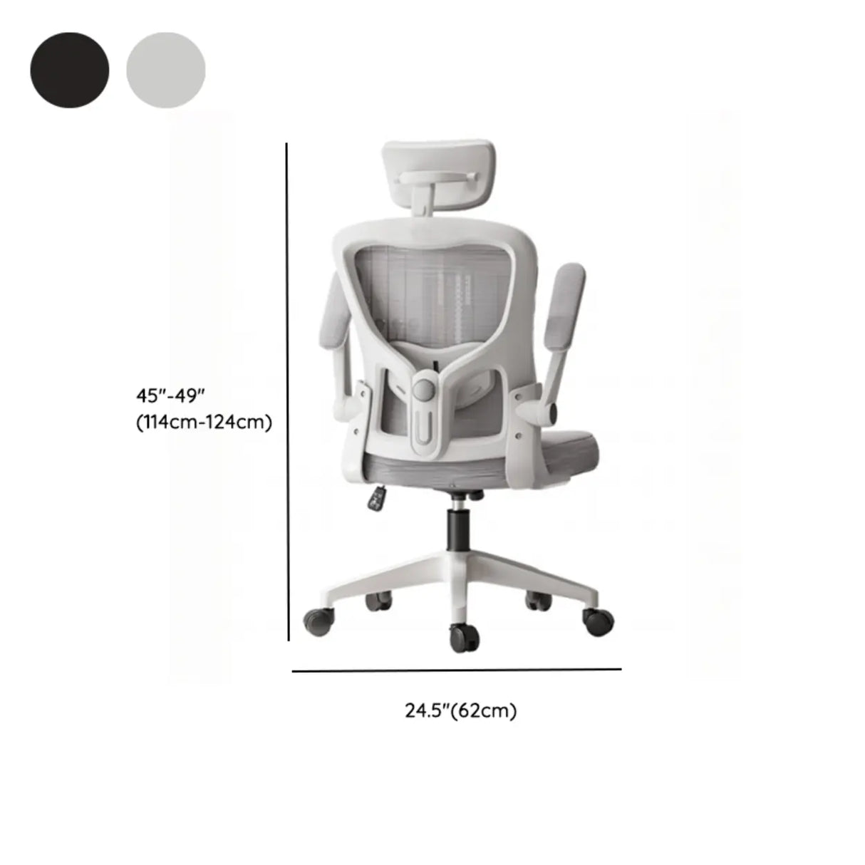 Lumbar Support Light Grey Mesh Office Chair with Wheels Image - 19