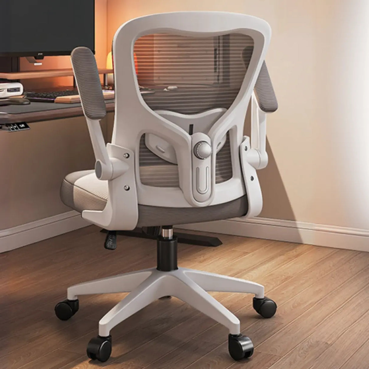 Lumbar Support Light Grey Mesh Office Chair with Wheels Image - 7