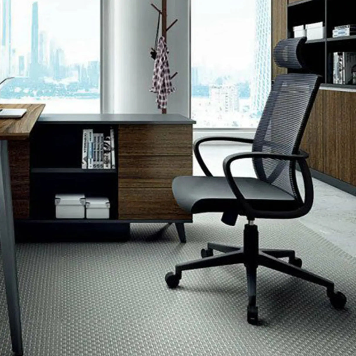 Lumbar Support Nylon Frame Ergonomic Mesh Black Office Chair Image - 1