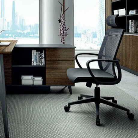 Lumbar Support Nylon Frame Ergonomic Mesh Black Office Chair Image - 1