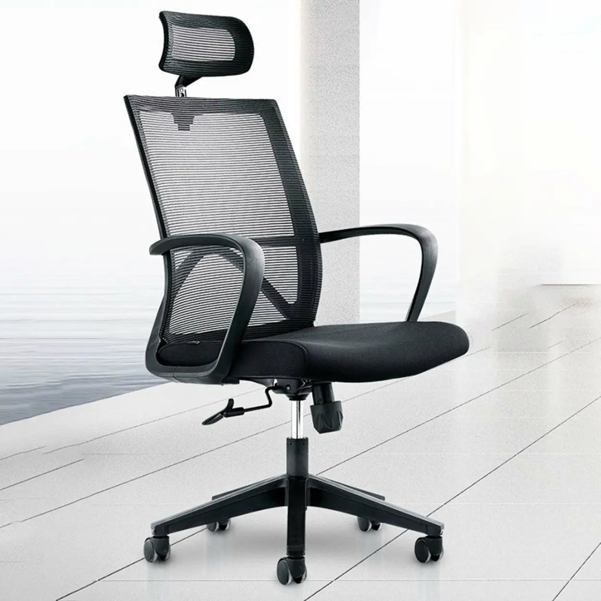 Lumbar Support Nylon Frame Ergonomic Mesh Black Office Chair Image - 2