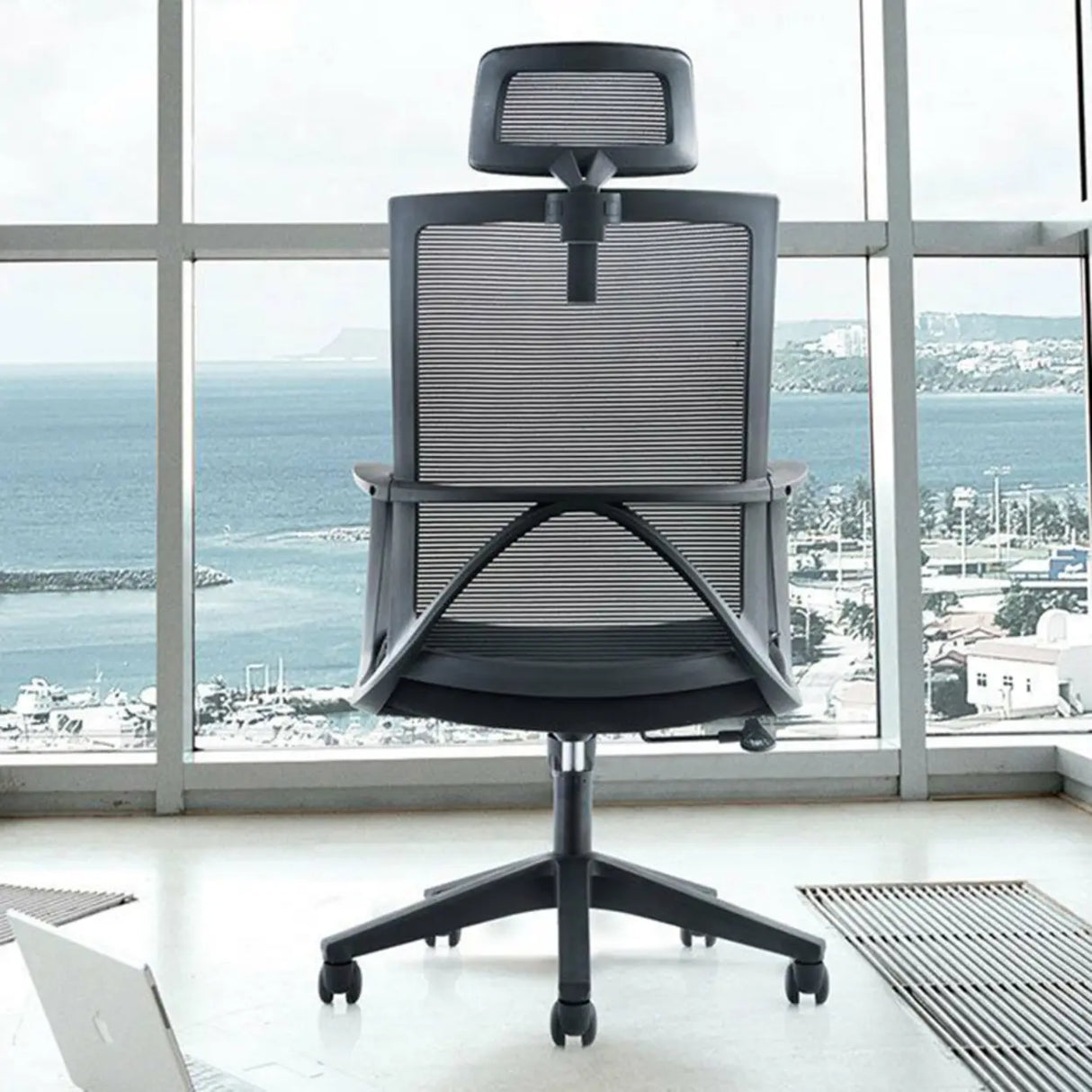 Lumbar Support Nylon Frame Ergonomic Mesh Black Office Chair Image - 3