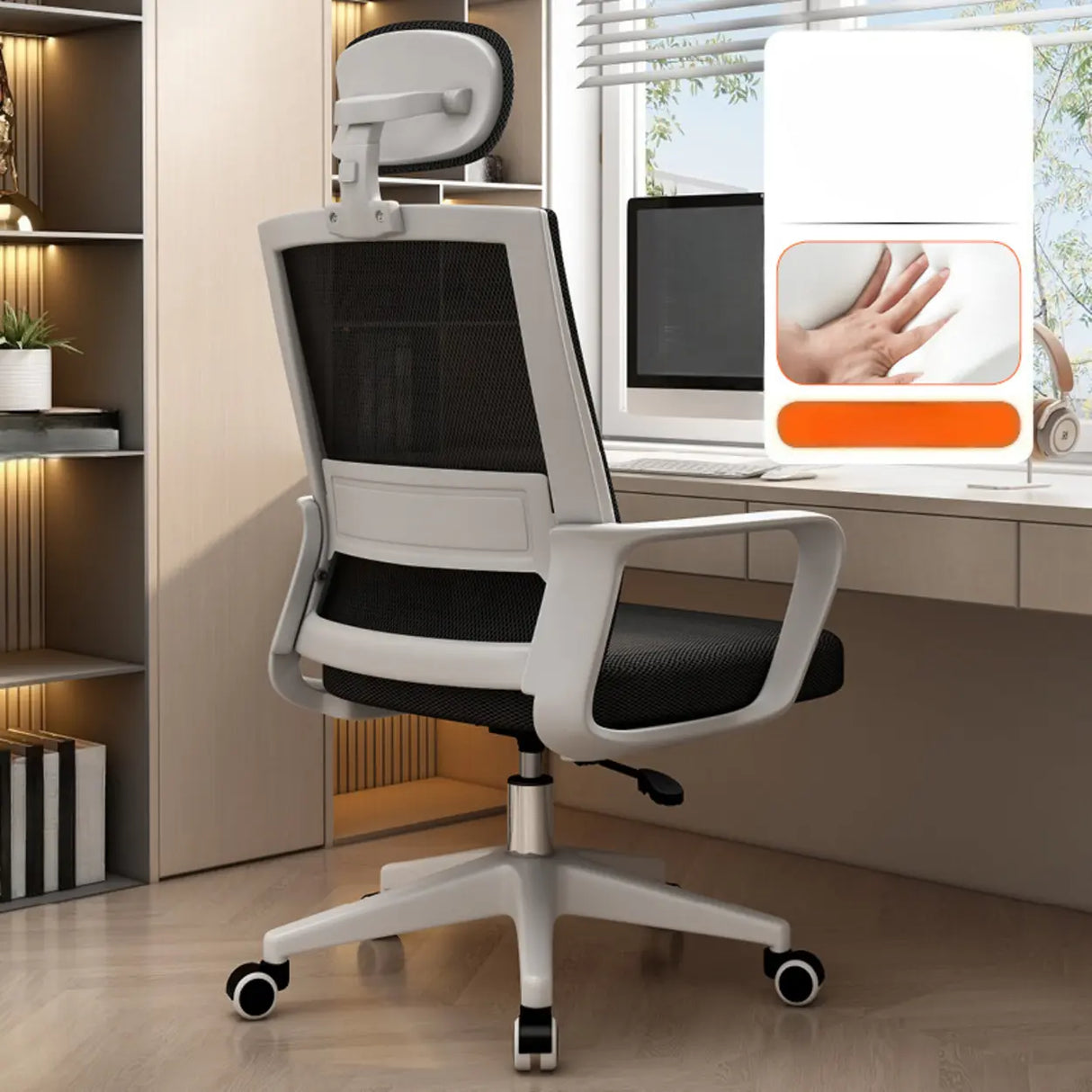 Lumbar Support Orange Swivel Mesh Adjustable Office Chair Image - 14