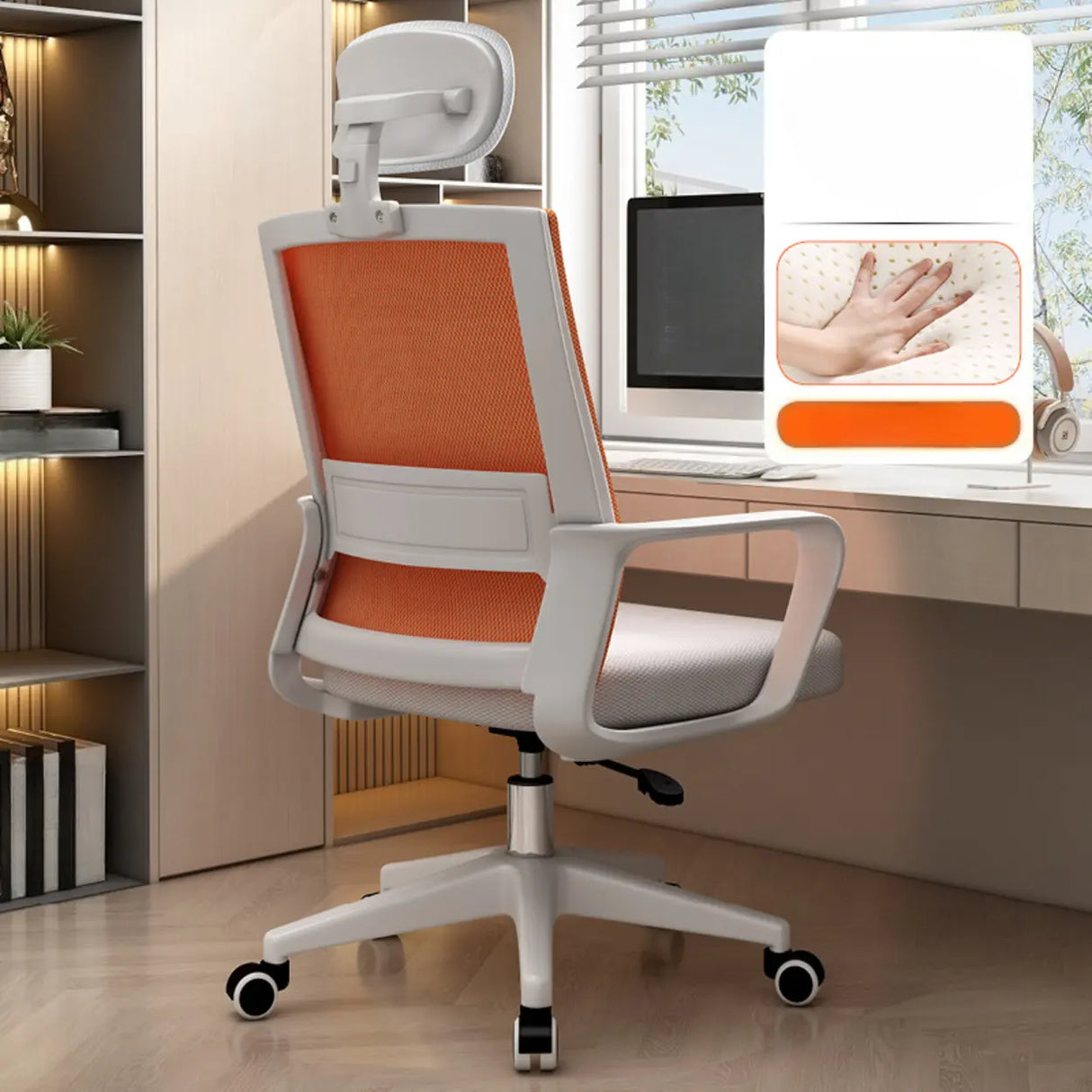 Lumbar Support Orange Swivel Mesh Adjustable Office Chair Image - 15