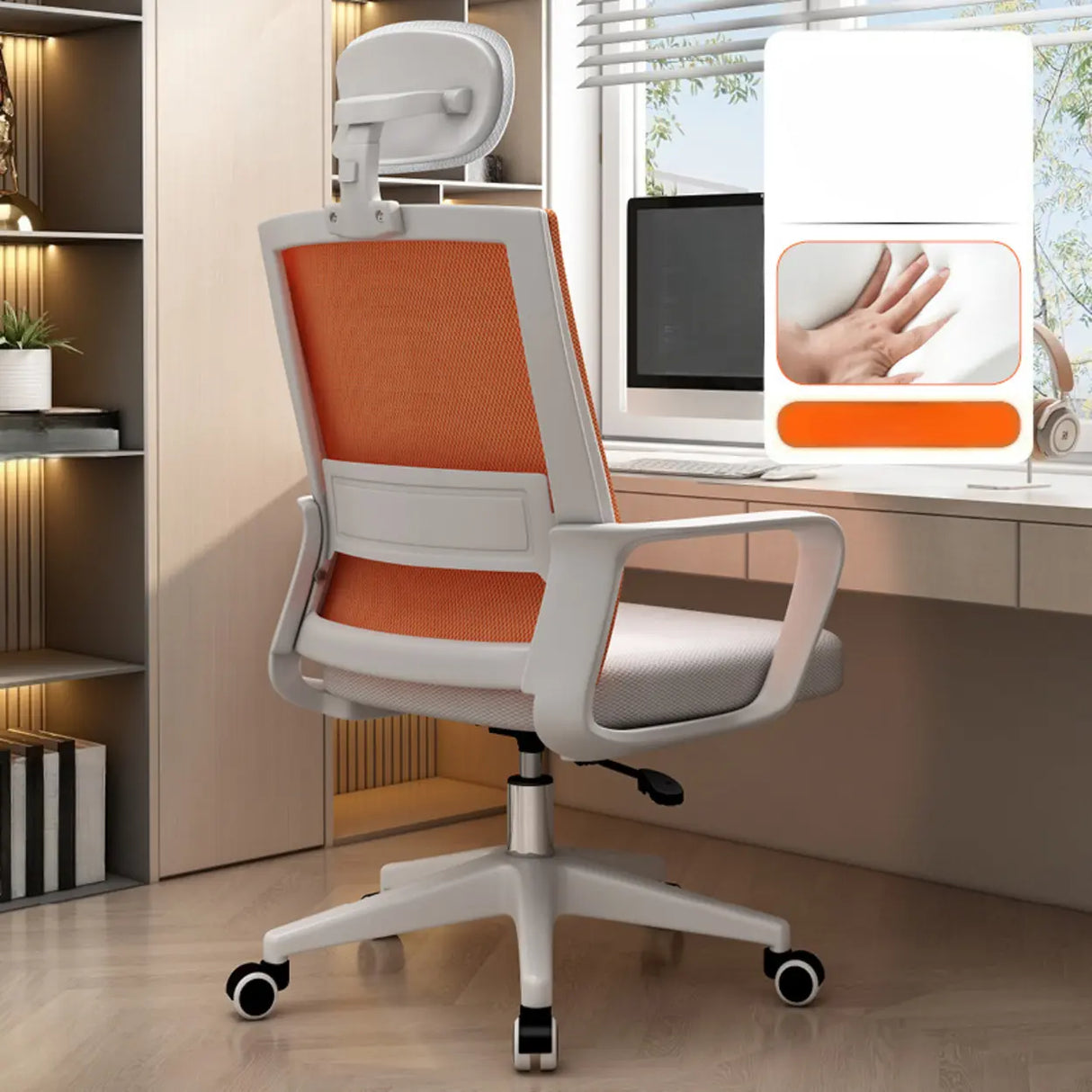 Lumbar Support Orange Swivel Mesh Adjustable Office Chair Image - 31