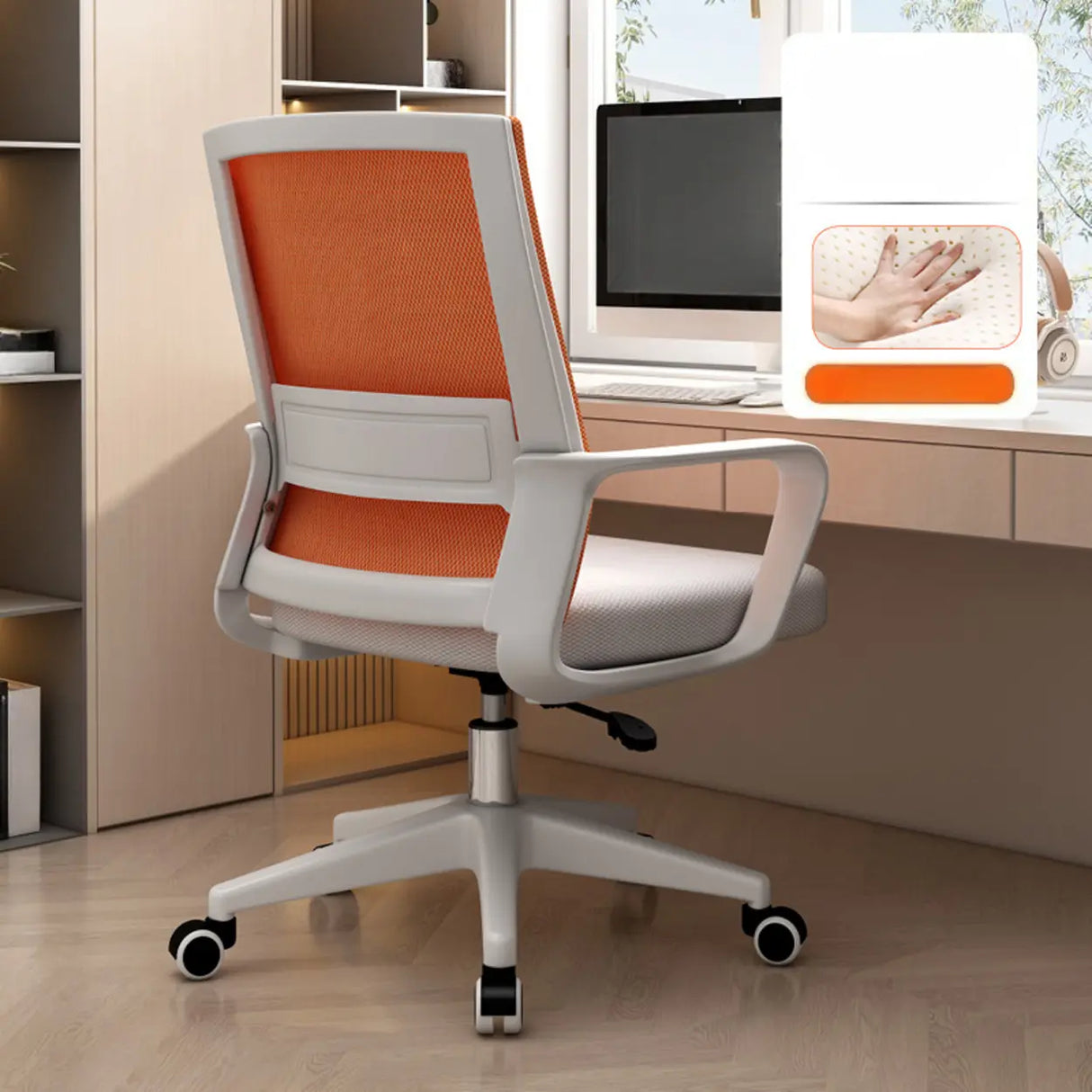 Lumbar Support Orange Swivel Mesh Adjustable Office Chair Image - 4