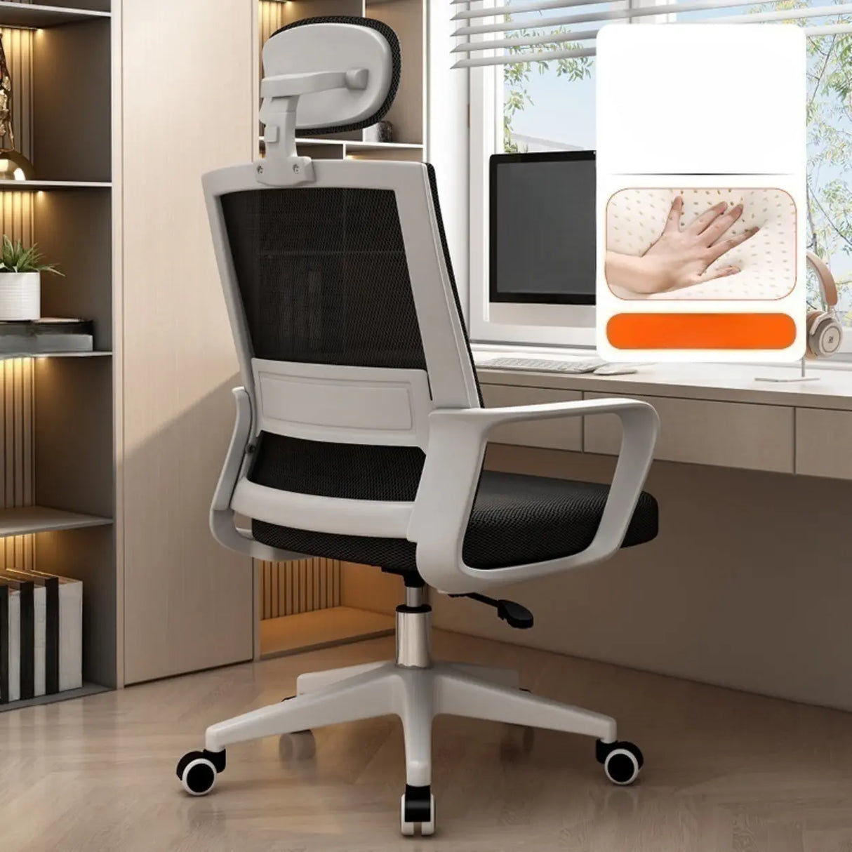 Lumbar Support Orange Swivel Mesh Adjustable Office Chair Image - 5